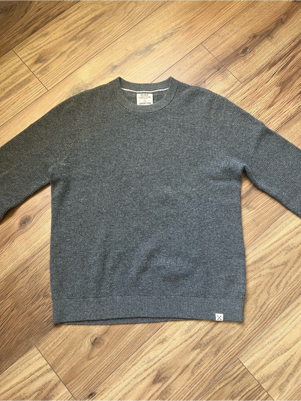 Lands End x Blake Shelton Pure Cashmere Waffle Knit Grey Sweater L